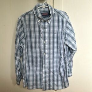 Vineyard Vines Whale Shirt white and blue plaid